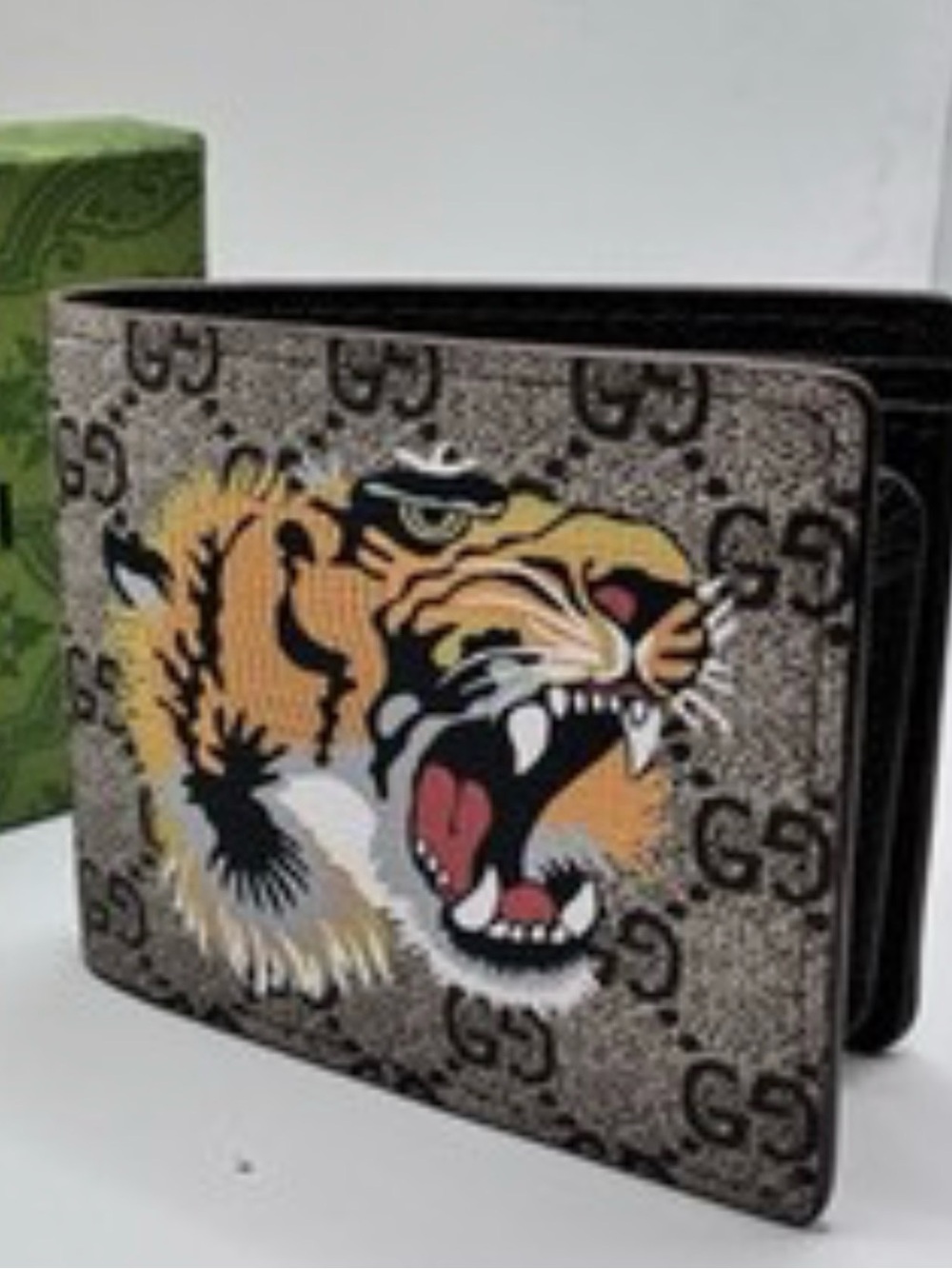 Gucci GG Supreme Tiger Print Bi-Fold Wallet - Brown, Black, Yellow